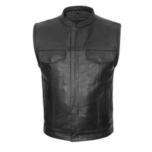 Men&#39;s Soft Milled Cowhide Leather Motorcycle Club Vest G520 - £102.22 GBP