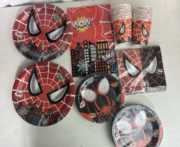 81pcs Red Spider Web Superhero Supplies 10-Person Party Disposable Table... - $20.95