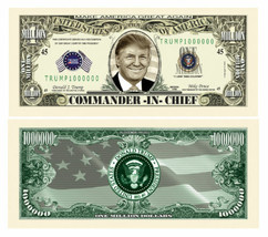 Donald Trump Pack of 25 Commander 1 Million Dollar Bills Funny Money Nov... - $13.96