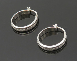 925 Sterling Silver - Vintage Shiny Round Twist Detail Hoop Earrings - EG9246 - £27.52 GBP