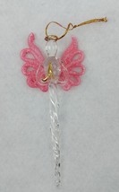 Vintage Christmas Angel Glass Icicle Pink Gold Clear Accent 6&quot; Tree Ornament - $7.91