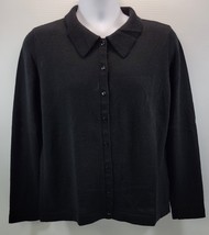 Women Jumper Black Cardigan Collar Button Down Sweater XL - $12.86