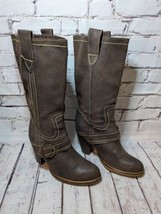 Steve Madden Stacked High Heel Leather Boots Size 7 Brown Knee High  - £18.17 GBP