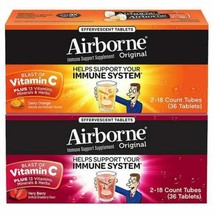 Airborne Zesty Orange Very Berry 1000mg Vitamin C+ Immune Support 36 Eff... - $15.99
