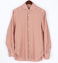 Barba Napoli Shirt Mens Size Medium Orange White Plaid Made In Italy Cotton - £38.63 GBP