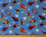 Fleece Airplanes Helicopters Biplanes Planes Blue Fleece Fabric Print A3... - $9.97