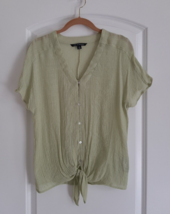 Zac &amp; Rachel Tie Front Blouse Size SMALL Short Sleeve Light Green Lightweight - £7.44 GBP