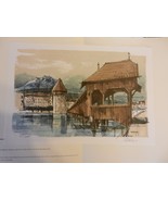 Lucerne Watertower Lithograph Print by René Villiger Signed Numbered 64/... - $95.00