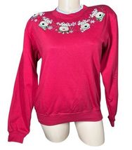 Womens Red Christmas Holiday Sweatshirt Embroidered Reindeer Embellished... - €13,60 EUR