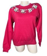 Womens Red Christmas Holiday Sweatshirt Embroidered Reindeer Embellished... - $15.83