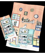 Deborah Connolly Kitchen Towels Set 2 Waffle Dog Cat Refrigerator Wine W... - $18.28 CAD