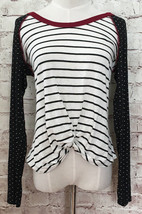 BELLE DU JOUR Small Long-Raglan Sleeve Twist Hem Top Shirt Striped Polka... - $24.00