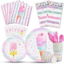 Ice Cream Party Supplies Set - Ice Cream And Popsicle Party Tableware Fo... - £30.45 GBP