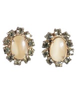 Oval Pearl Catseye Cabochon Grey Smokey Rhinestone Border Clip On Earrin... - $184.37 MXN