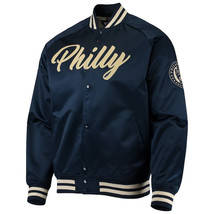 MLS Philadelphia Union Letterman Baseball Varsity Bomber Jacket Navy Blue Satin - £78.47 GBP