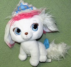 9&quot; Palace Pets Disney Princess Pumpkin Dog White Pink Hair Blue Bow Crown Plush - £8.63 GBP