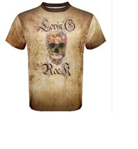 Man t-shirt with skull modern rock stile cotton tee personalized print - £26.85 GBP