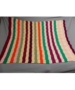 Vintage Striped Afghan 47 x 60 Hand Crochet Granny Yarn Remnant Grannycore - £36.50 GBP