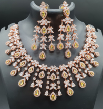 Indian Rose Gold Plated Yellow Bollywood Style Choker Necklace CZ Jewelry Set - £106.28 GBP