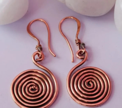 1 Pair Pure Copper Healing Spiral Hook Earrings, Jewelry Spiritual Kriya - $21.55
