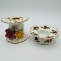 Royal Albert Old Country Roses Porcelain Candle Holders Set Christmas Decor - £62.35 GBP