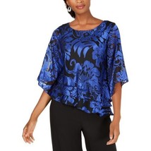 New Alex Evenings Blue Black Floral Tiered Blouse Size S $129 - $59.39