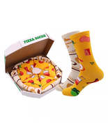 Anysox White and Mustard Size 5-11 Long Socks With Pizza Design Happy Harajuk - £49.22 GBP