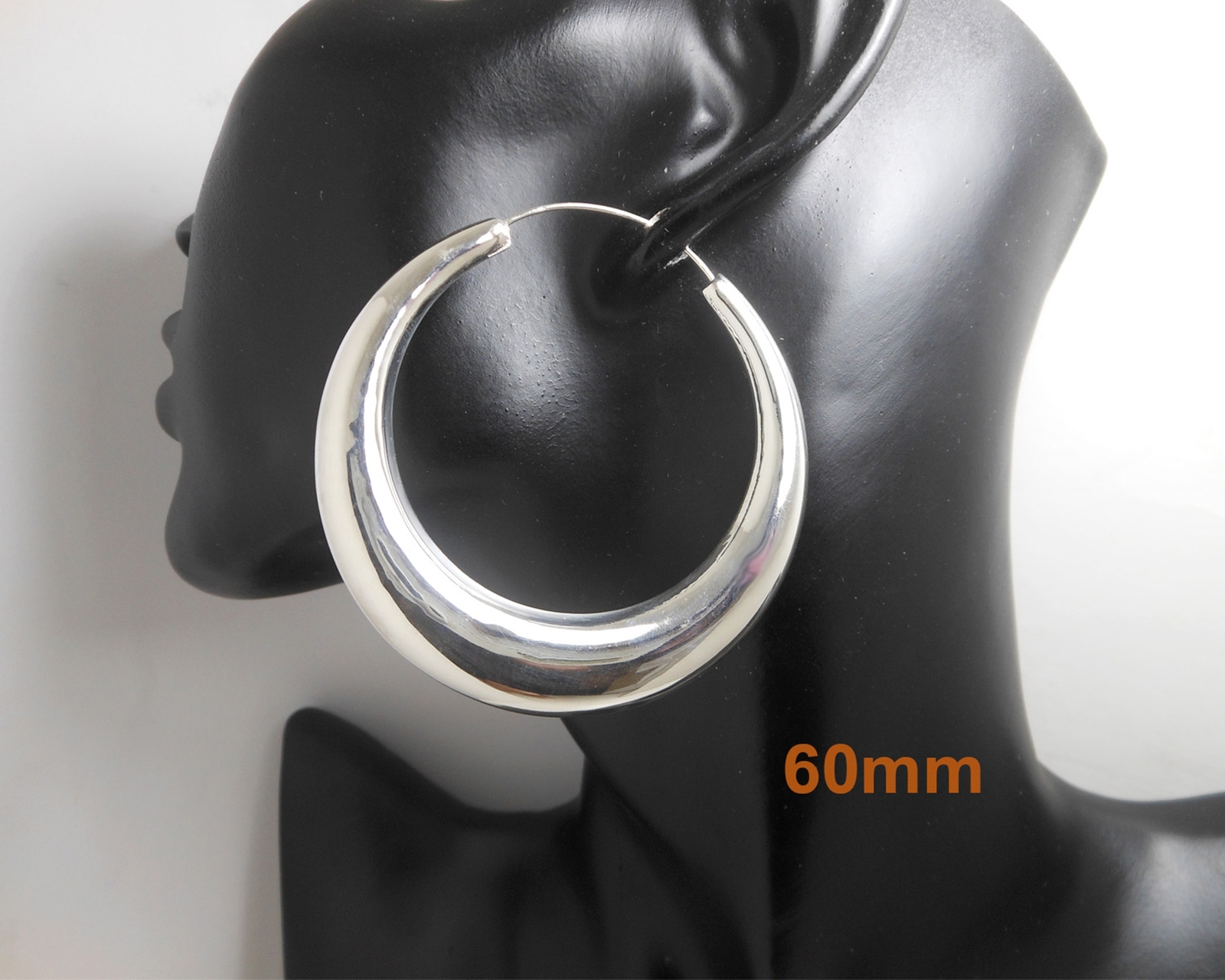 Tribal Chubby Hoop Earrings, 925 Sterling Silver, Womens Chunky Silver Earrings