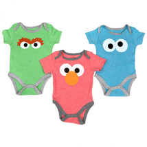 Sesame Street Elmo, Oscar, and Cookie Monster Infant Bodysuit 3-Pack Multi-Color - £11.85 GBP