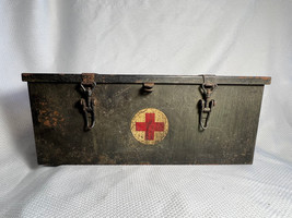 Empty WW2 ? Military Vehicle Mounted Travel Red Cross First Aid Metal Ca... - $149.95