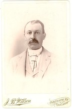 Circa 1880&#39;S Cabinet Card Handsome Older Man Mustache Suit Wilson Chicago, Oh - £9.59 GBP