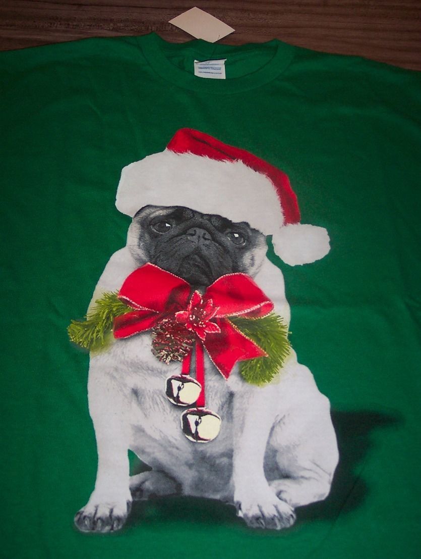 Primary image for FUNNY PUG PUPPY DOG IN SANTA HAT CHRISTMAS T-Shirt LARGE NEW w/ TAG