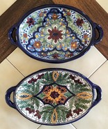 Lot (2) TALAVERA Colorful Mexican Folk Art Handled Pottery Dishes Wall D... - $48.90