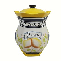 Vintage Biscotti Jar Blue Yellow with Raised Fruit Nonni&#39;s - £19.94 GBP