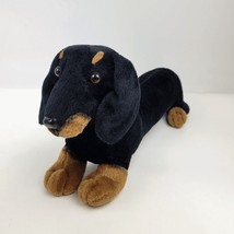 Dachshund Puppy Dog Plush Stuffed Animal Black and Tan Short Haired 14&quot; Vintage - £12.00 GBP