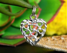 Vintage Heart Open Diamond Cut Bracelet Charm Sterling Silver NF 925 - £13.51 GBP