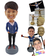Personalized Bobblehead Gorgeous Woman Wearing T-Shirt With Sweater Pants And So - £72.52 GBP