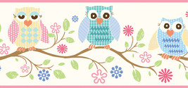 Pink Wise Owlets Owls Wallpaper Border Chesapeake BBC94011B - £17.49 GBP