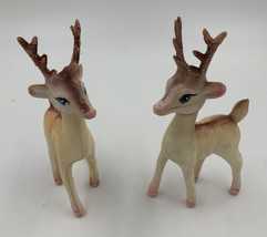Vintage Plastic Reindeer set of 2 made in Hong Kong Moveable Head  - $14.03