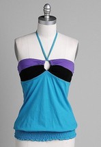 Eyeshadow Blue, Black &amp; Purple Ladies Halter Top (M) - £14.22 GBP