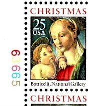 U S Stamps - Madonna & Child Christmas 25c - 1988 Mint Plate block of 4 - $3.00