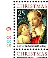 U S Stamps - Madonna &amp; Child Christmas 25c - 1988 Mint Plate block of 4 - £2.40 GBP