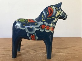 Vintage Swedish Grannas Olsson Dala Horse Hand Painted Blue Decorative S... - $296.99