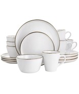 Elama Arthur 16 Piece Stoneware Dinnerware Set in Matte White with Gold Rim - $81.12