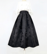 Women Black Midi Skirt Outfit Black Pleated Party Skirt Plus Size Floral Pattern