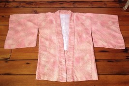 Vintage Traditional Japanese Kimono Haori Pink White Swirl Print Silk 46... - $199.99