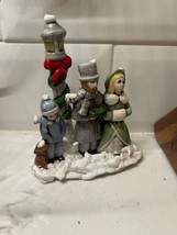 Antique Vintage Germany Bisque Snow Baby Carolers boy Trio Dog Lamppost Figurine - £40.25 GBP
