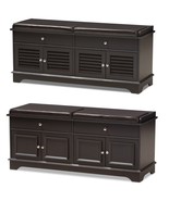 Shoe Storage Bench 2-Drawer 2-Cabinet Dark Brown Wood Cushion Top - $299.99