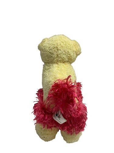 Cuddly Plush Fluffy Toy Poodle Dog Beige with Pink Fluffy Fur On Legs/Neck 7 In Item image 5