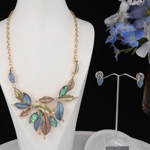 MeiceM Women Enamel Necklace Set New Design Leaf Earrings Jewelry Sets Women&#39;s N - £25.31 GBP